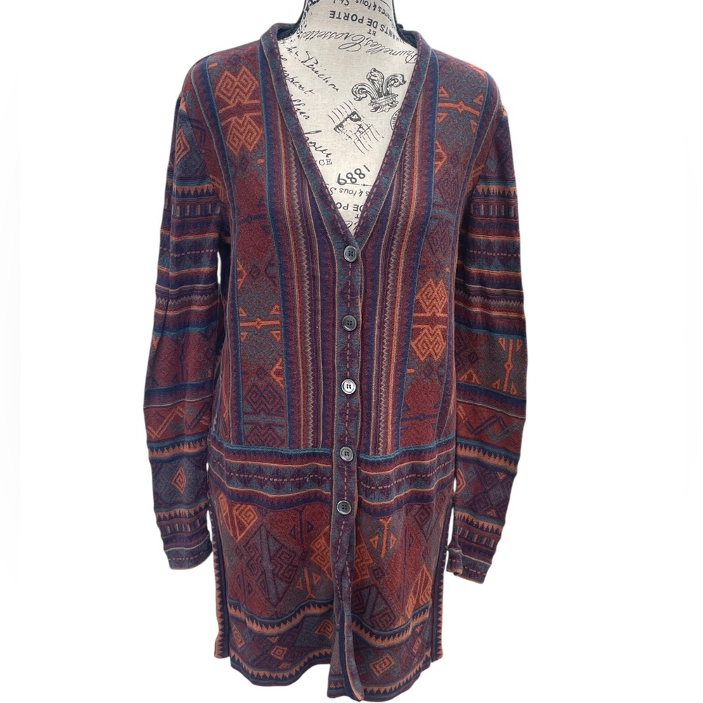 Peruvian Connection 100% Pima Cotton Western/Boho‎ Long Cardigan, Size Small